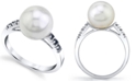 Macy's Cultured Freshwater Pearl (10mm) & Black Diamond (1/8 ct. t.w.) Ring in 14k White Gold